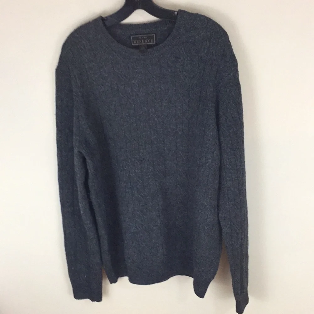 Jos A Banks Reserve Wool Blend Gray Cable Knit Sweater Size Large